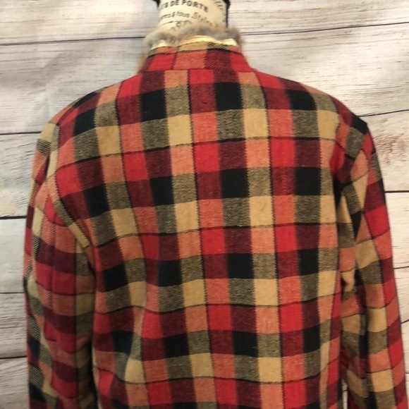 Fur Trimmed Plaid Brocade Jacket REVERSIBLE Button Down Handmade Funky Artsy - Picture 14 of 16